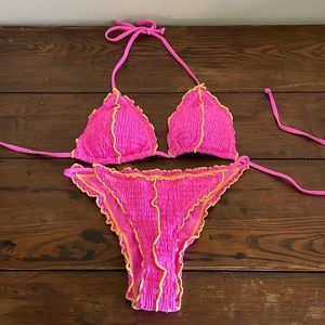 NWT pink smocked two piece bikini, M
